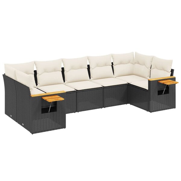 vidaXL Salon de jardin 7 Pièces avec coussins noir résine tressée