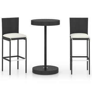 vidaXL Ensemble de bar de jardin 3 Pièces et coussins Résine tressée Noir