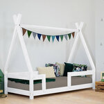 Lit Tipi enfant avec barrière bois massif naturel vernis 80 x 180 cm