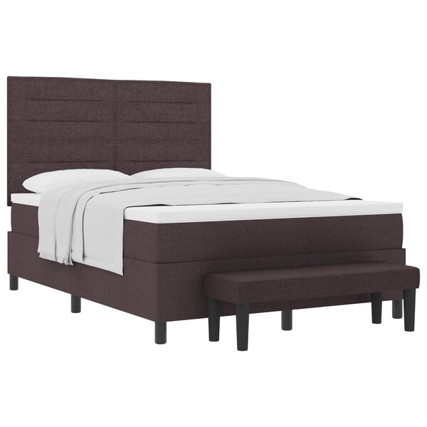 vidaXL Lit Box Spring avec Matelas & Banc Marron Foncé 140x190 cm Tissu