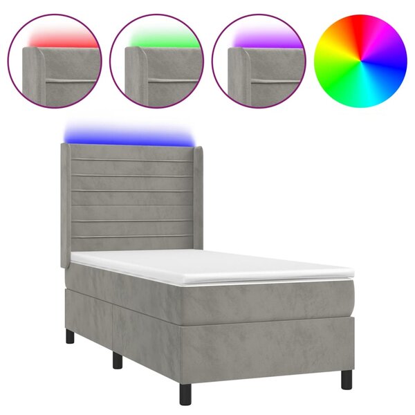 vidaXL Sommier à lattes de lit et matelas et LED Gris clair 90x200cm