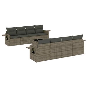 vidaXL Salon de jardin 9 Pièces avec coussins gris clair résine tressée