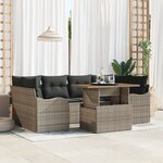 Canapé de jardin 7 pièces avec coussins Gris poly rattan acacia
