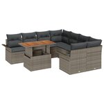 vidaXL Ensemble de canapé de jardin 9 pièces avec coussins gris en polyrotin et acacia