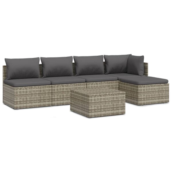 Salon de jardin meuble d'extérieur ensemble de mobilier 6 pièces avec coussins gris résine tressée 02_0016809