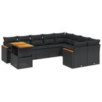 vidaXL Salon de jardin 10 Pièces avec coussins noir résine tressée