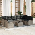 vidaXL Ensemble de canapés de jardin de 10 pièces avec coussins gris en poly rattan