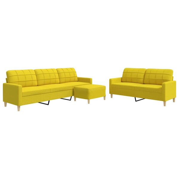 vidaXL Ensemble de canapés 3 Pièces avec repose-pied jaune clair tissu