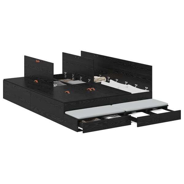 vidaXL Cadre de lit de rangement en chêne noir 135x190 cm