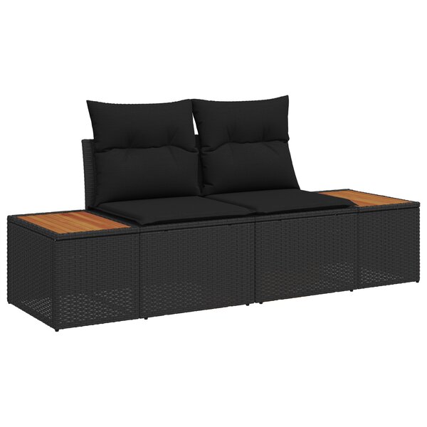Canapé de jardin 2 places avec rangement et coussins en poly rattan noir