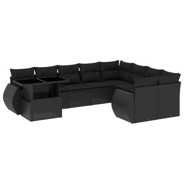 vidaXL Salon de jardin 10 Pièces avec coussins noir résine tressée