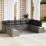 vidaXL Ensemble de canapé de jardin 9 pièces gris en rotin synthétique avec coussins