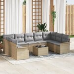 vidaXL Ensemble de Canapés de Jardin 10 Pièces avec Coussins Noir Poly Rattan