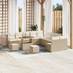 Ensemble de canapés de jardin 13 pièces avec coussins Beige Poly Rotin Acacia