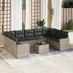 vidaXL Salon de jardin avec coussins 10 Pièces gris clair résine tressée