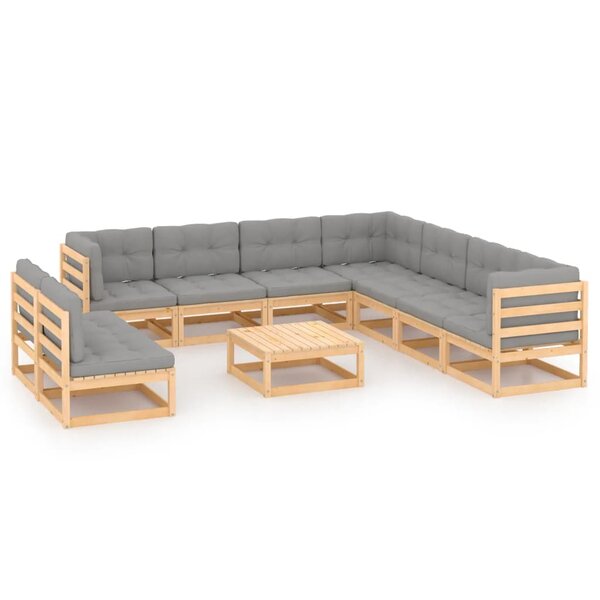 Salon de jardin meuble d'extérieur ensemble de mobilier 10 pièces avec coussins bois de pin massif 02_0014993