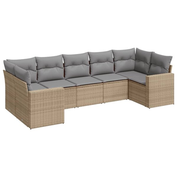 vidaXL Salon de jardin avec coussins 7 Pièces beige résine tressée