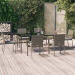 vidaXL Ensemble à manger jardin et coussins 7 Pièces Noir et gris Rotin
