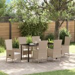 vidaXL Ensemble de Salle à Manger de Jardin 7 Pièces avec Coussins Beige Poly Rattan