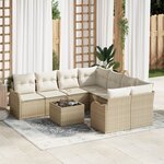 Ensemble de canapé de jardin 9 pièces avec coussins beige en poly rotin