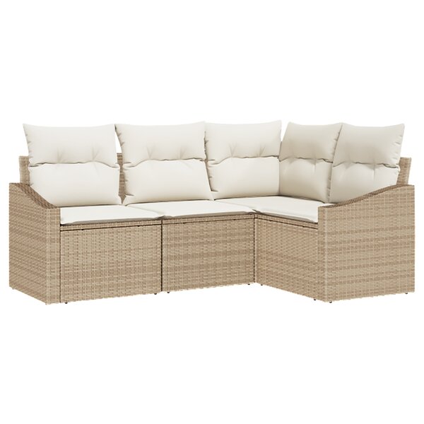 vidaXL Ensemble de canapé de jardin 4 pièces avec coussins en poly rattan beige