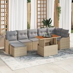 Ensemble de Canapés de Jardin 8 Pièces avec Coussins Beige en Poly Rattan