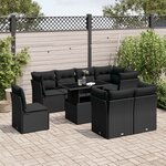 vidaXL Salon de jardin 9 Pièces avec coussins noir résine tressée