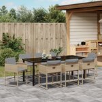 Ensemble de Salle à Manger de Jardin 9 Pièces avec Coussins en Beige Poly Rattan
