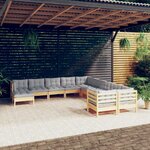 vidaXL Salon de jardin 11 Pièces avec coussins gris bois de pin