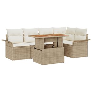 vidaXL Ensemble de salle à manger de jardin 6 pièces avec coussins Beige Rotin Poly