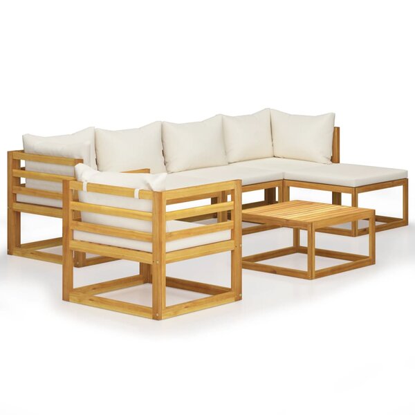 vidaXL Salon de jardin 7 Pièces avec coussin Crème Bois d'acacia solide