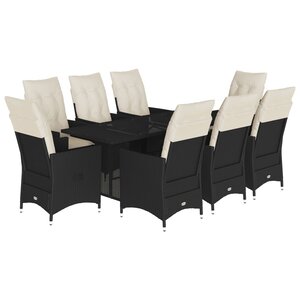 vidaXL Ensemble à manger de jardin 9Pièces coussins noir résine tressée