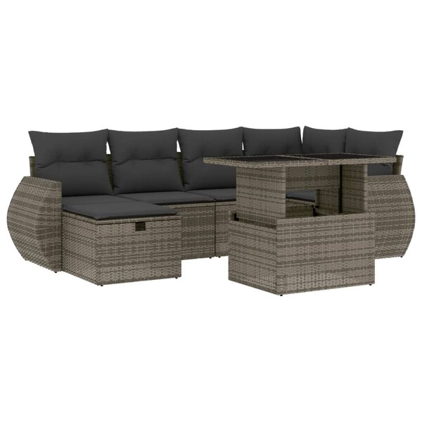 vidaXL Salon de jardin avec coussins 7 Pièces gris résine tressée
