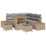 Ensemble de canapés de jardin de 8 pièces avec coussins beige poly rattan acacia