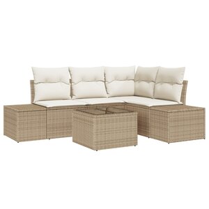 vidaXL Ensemble de canapé de jardin de 5 pièces avec coussins en poly rotin brun