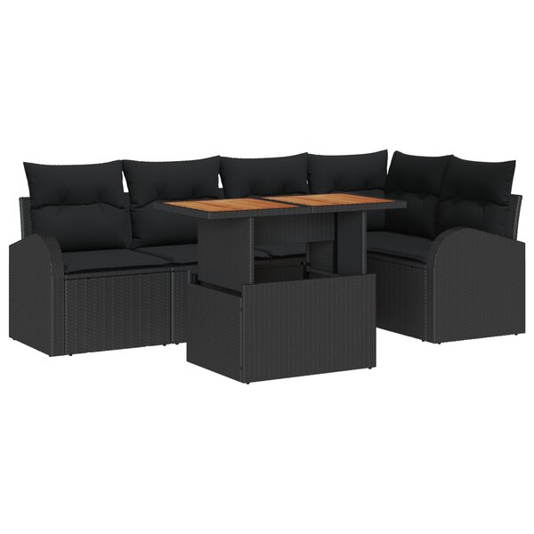 Set de Canapé de Jardin vidaXL 6 Pièces avec Coussins Noir Poly Rattan