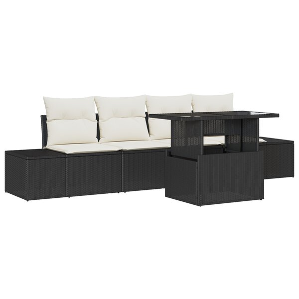 vidaXL Ensemble de canapé de jardin 5 pièces avec coussins Noir Rattan Poly