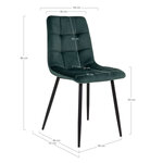 2 chaises de salle à manger en velours vert foncé avec pieds noirs