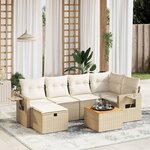vidaXL Salon de jardin avec coussins 7 Pièces beige résine tressée