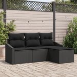 vidaXL Ensemble de Canapés de Jardin 4 Pièces avec Coussins Rattan Poly Noir