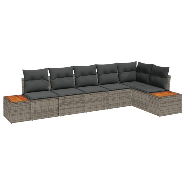 vidaXL Set de canapé de jardin 6 pièces avec coussins gris poly rotin acacia