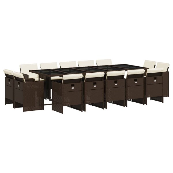 vidaXL Ensemble à manger de jardin avec coussins 15 Pièces marron rotin