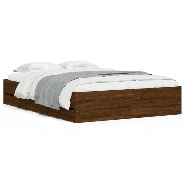 vidaXL Cadre de lit et tiroirs chêne marron 120x190 cm bois ingénierie