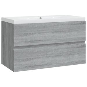 vidaXL Meuble lavabo avec bassin intégré Sonoma gris Bois d'ingénierie