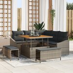 Ensemble de canapé de jardin vidaXL 8 pièces avec coussins gris poly rotin acacia
