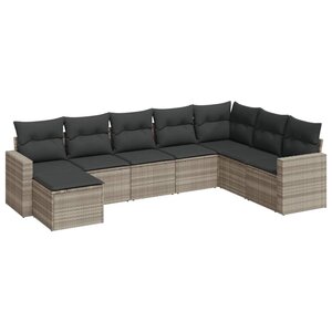 vidaXL Salon de jardin 8 Pièces avec coussins gris clair résine tressée