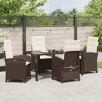 vidaXL Ensemble de Salle à Manger de Jardin 5 Pièces avec Coussins Marron Poly Rattan