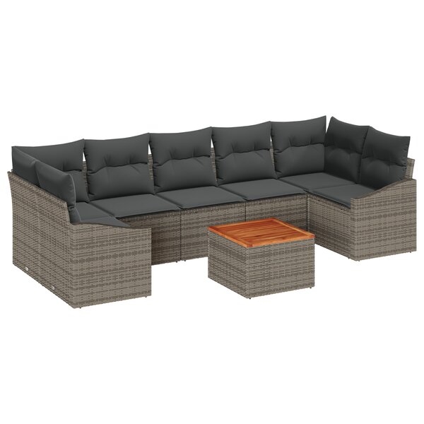 vidaXL Ensemble de Canapés de Jardin de 8 Pièces avec Coussins Gris Rattan Acacia
