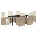 Ensemble de salle à manger de jardin 7 pièces avec coussins beige en rotin