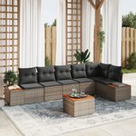 Ensemble de Canapé de Jardin 7 Pièces avec Coussins Gris Poly Rattan Acacia